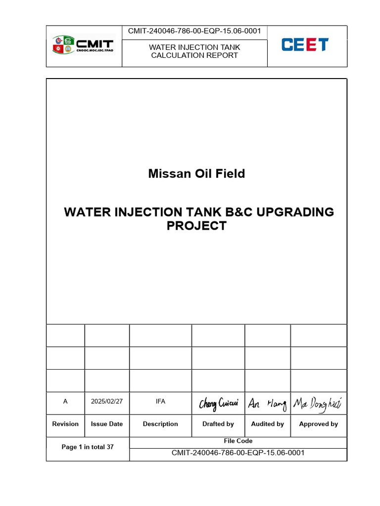 Water Injection Tank Calculation Report | PDF | Screw | Pressure