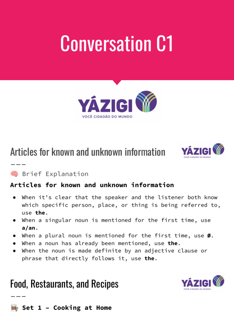 Conversation C1 (Articles For Known and Unknown Information) ) | PDF ...