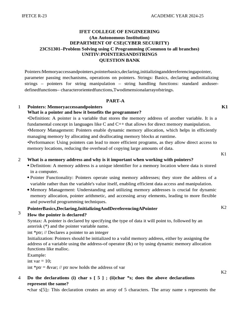UNIT4-SOLVEDANSWERS_5daeb09130d731d9d547b79cd6ea6cc4 | PDF | Pointer ...