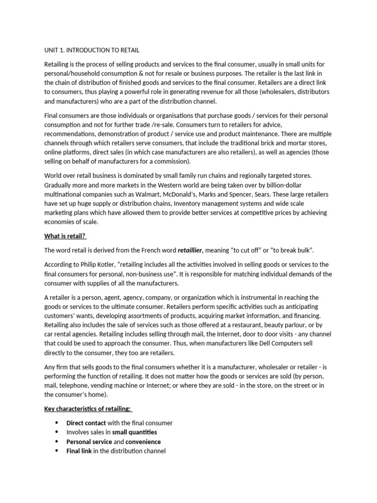 Introduction to Retailing Essentials | PDF | Retail | Supermarket