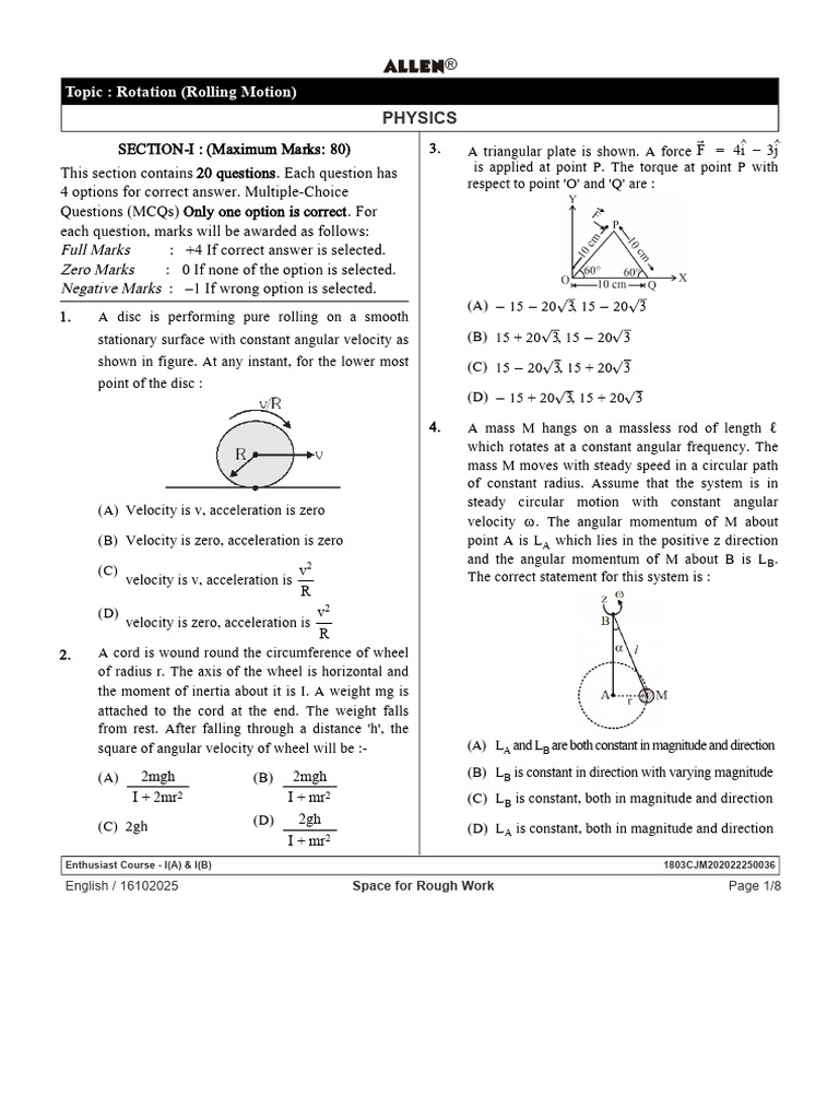 1610 ROTATION - Rolling-Motion - FINAL | PDF | Quantity | Geometry