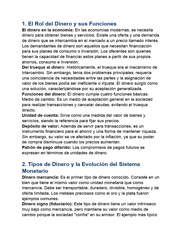 Funciones y Tipos de Dinero en Economía | PDF | Dinero | Oferta de dinero