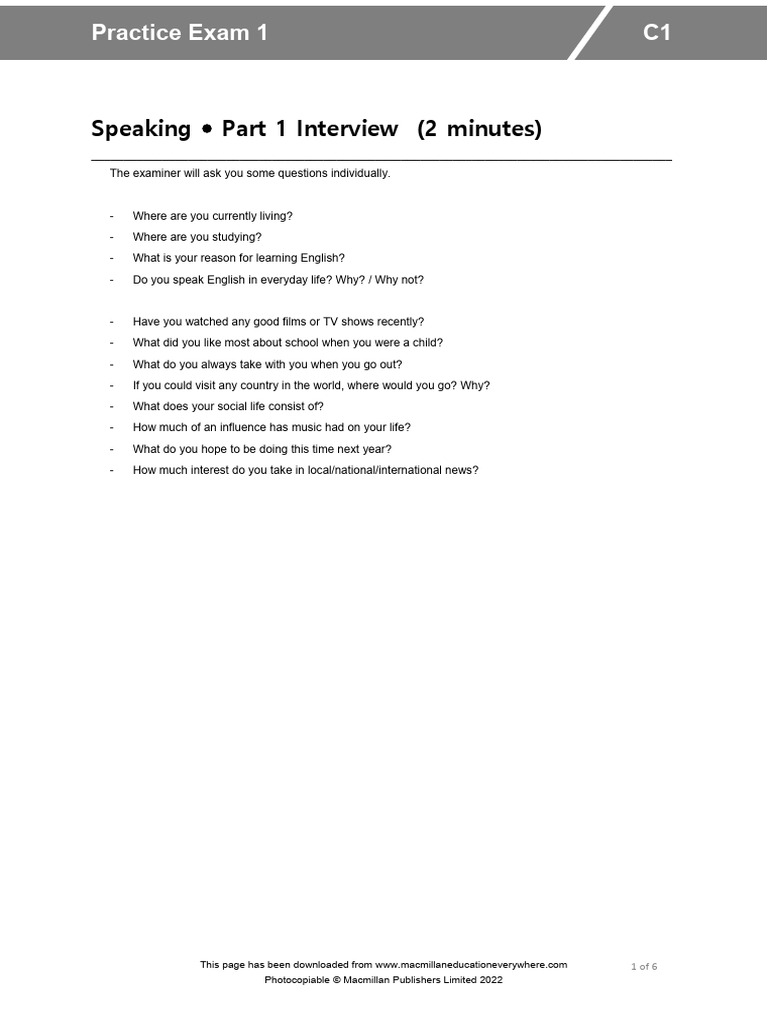 C1 Speaking Exam Practice Guide | PDF