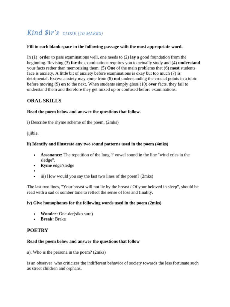 Exam Preparation and Poetry Analysis Guide | PDF | Poetry | Psychology