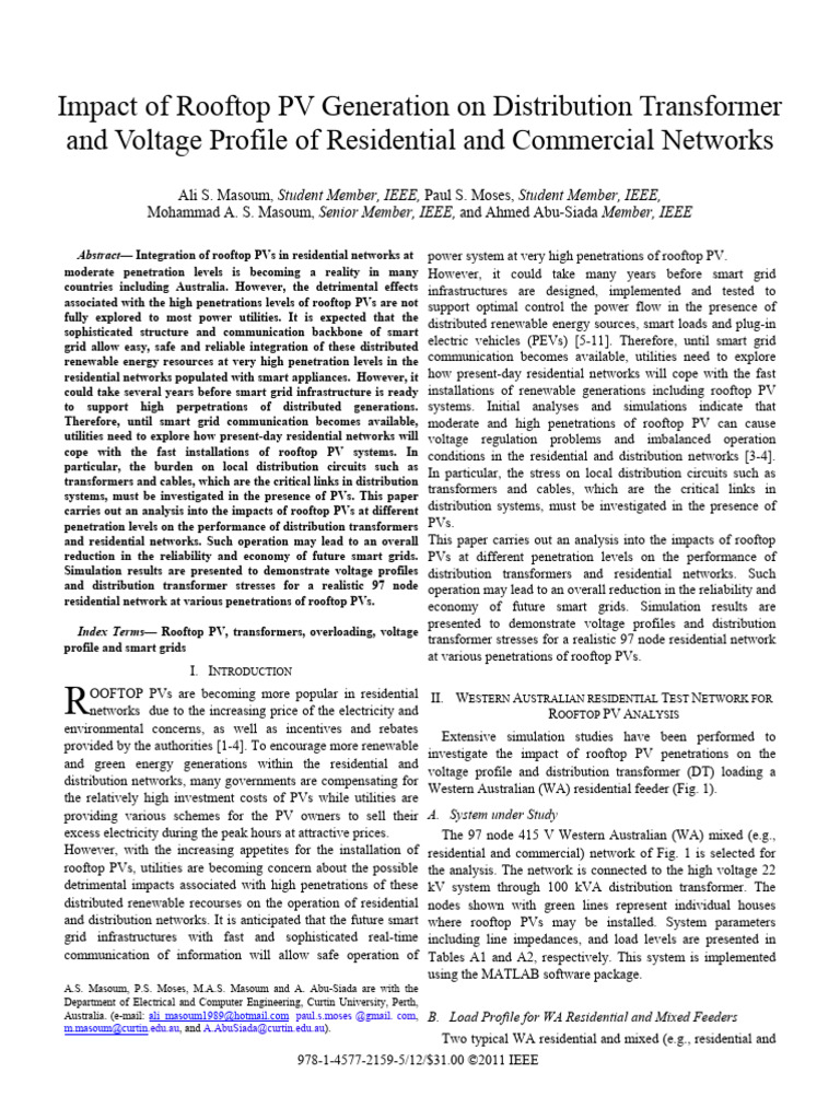 Rooftop PV Impact on Distribution Networks | PDF | Photovoltaics ...