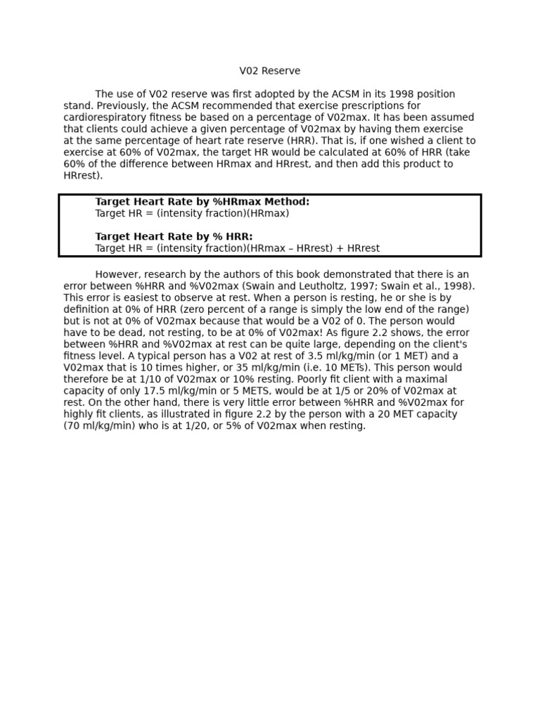 Understanding V02 Reserve in Exercise | PDF | Heart Rate