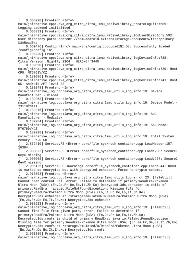 Citra Emulator Log Analysis Errors | PDF | Encryption | Computing