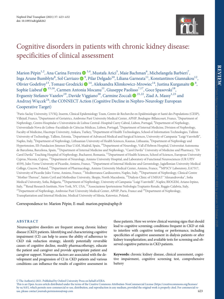 Cognitive Disorders in Chronic Kidney Disease | PDF | Chronic Kidney ...