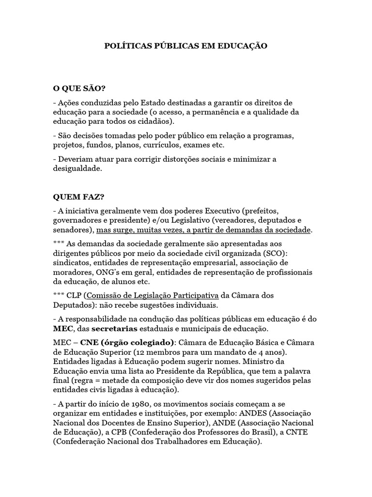 Políticas Públicas em Educação: Conceitos e Exemplos | PDF | Educação ...