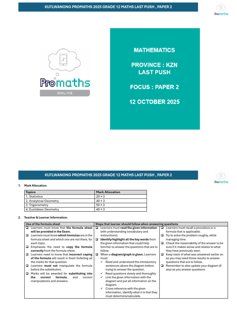 Grade 12 Maths Last Push Paper 2 | PDF | Quartile | Descriptive Statistics