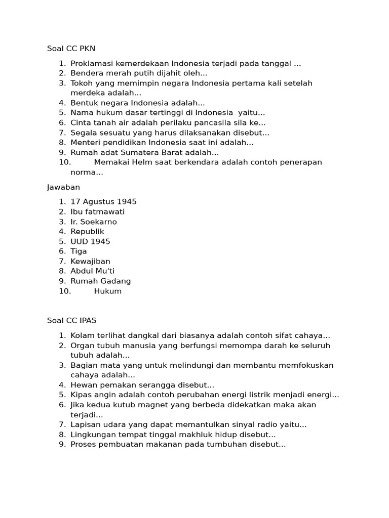 Soal PKN dan IPAS untuk Ujian Sekolah | PDF