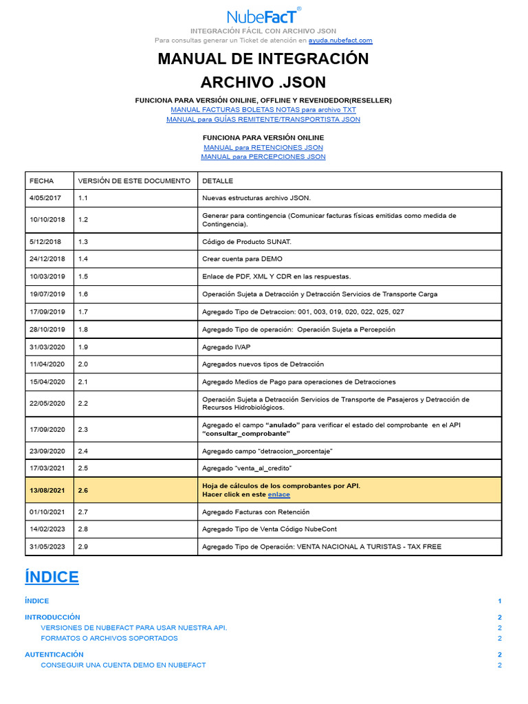 Integración JSON para NubeFact API | PDF | Json | Archivo de computadora