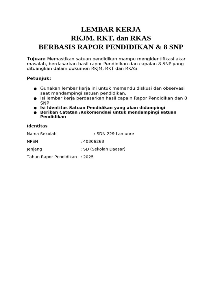 Rencana Kerja Pendidikan 2025: RKJM, RKT, RKAS | PDF