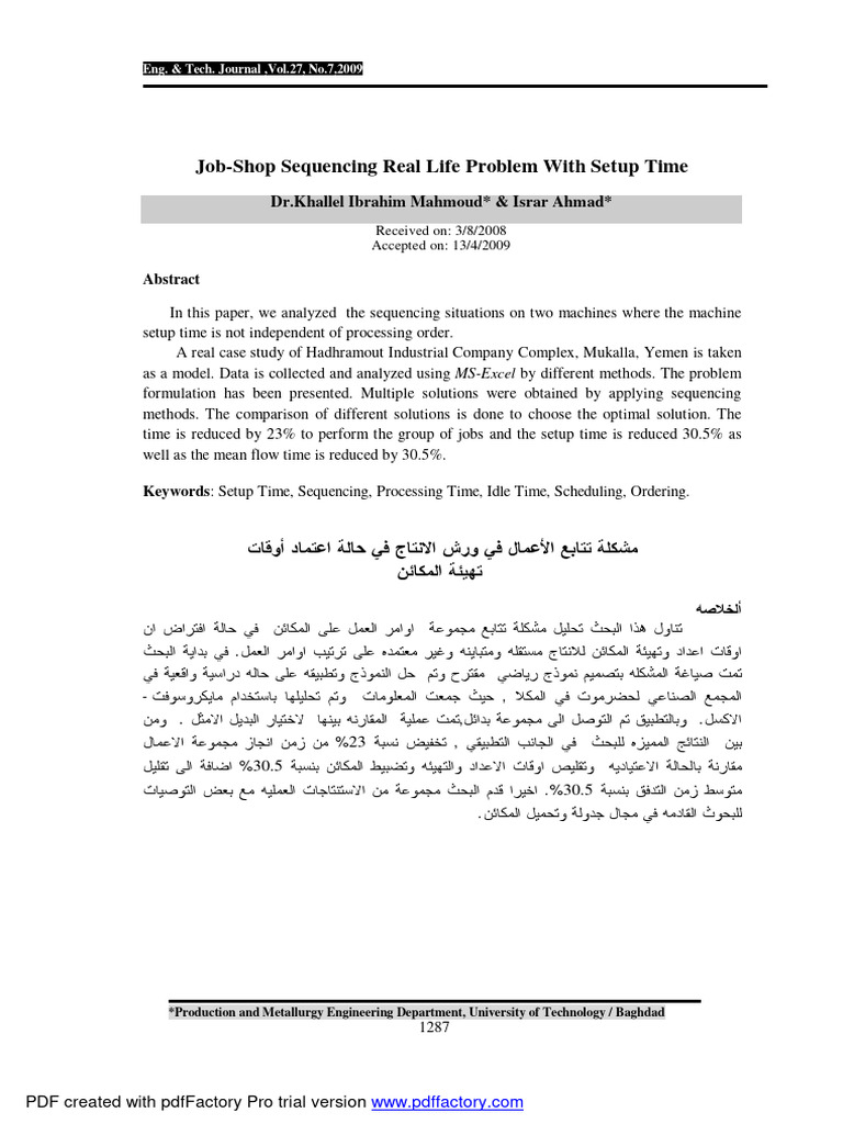 Job-Shop Sequencing with Setup Time | PDF | Mathematical Optimization ...