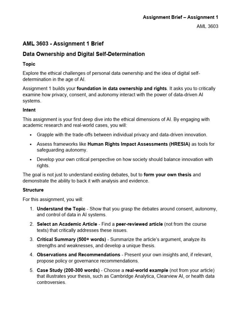 AML 3603 - Assignment 1 Brief | PDF | Artificial Intelligence ...
