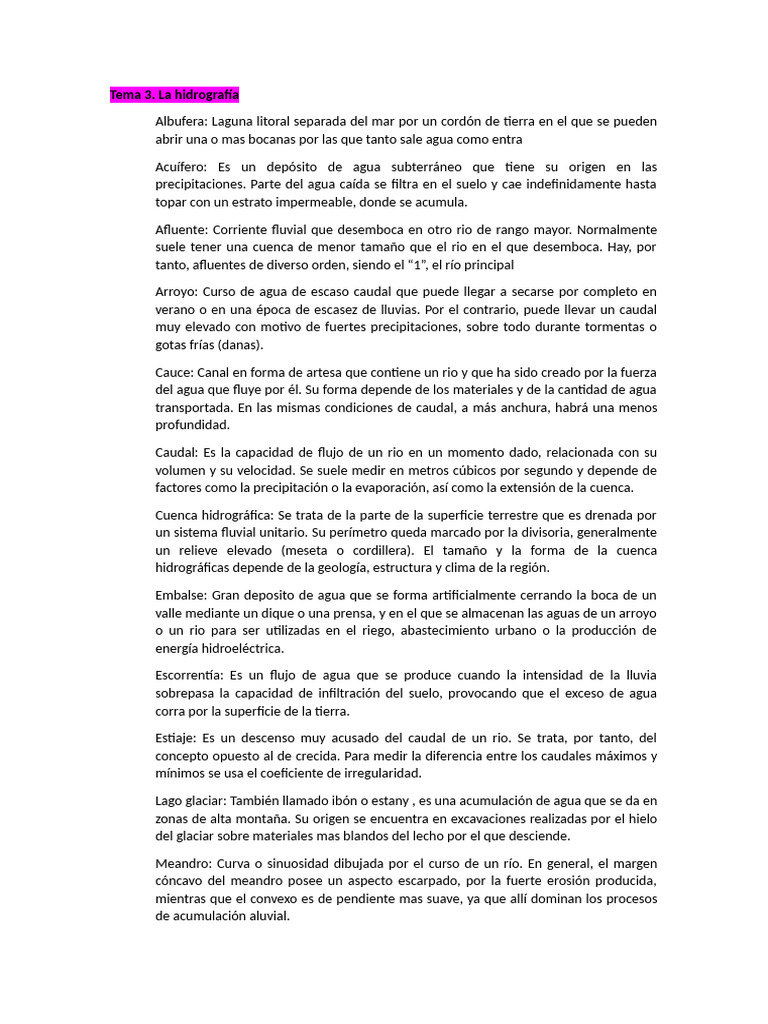 Glosario de términos hidrológicos | PDF | Río | Cuenca de drenaje
