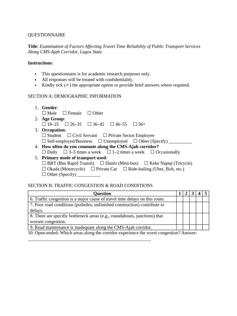 Travel Time Reliability in Lagos Transport | PDF | Public Transport ...