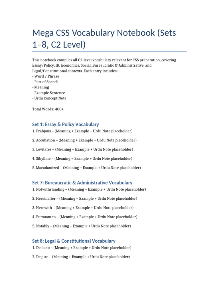 C2 CSS Vocabulary Notebook | PDF