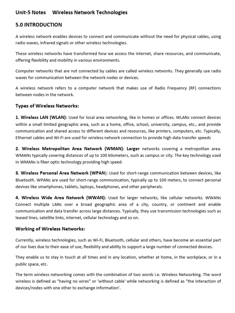 ACN UNIT 5 Notes 03 10 2025 | PDF | Computer Network | Wireless Network