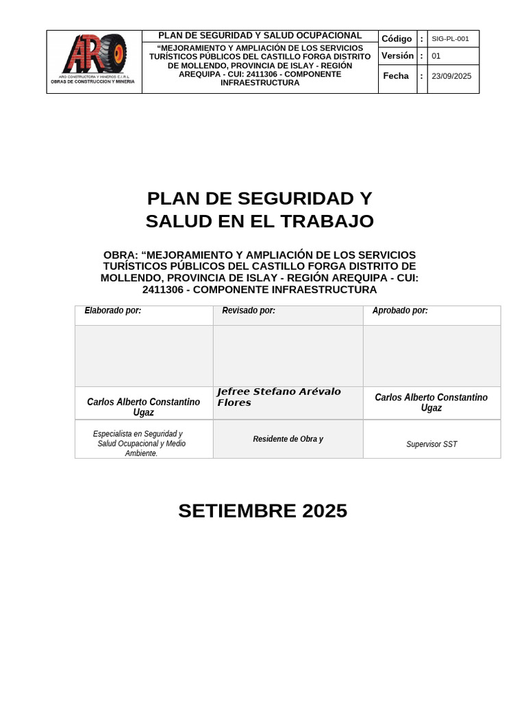 Plan de Seguridad y Salud Ocupacional | PDF | Seguridad y salud ...