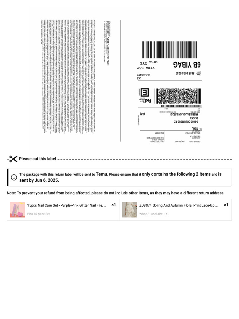 Return Instructions for Temu Package | PDF