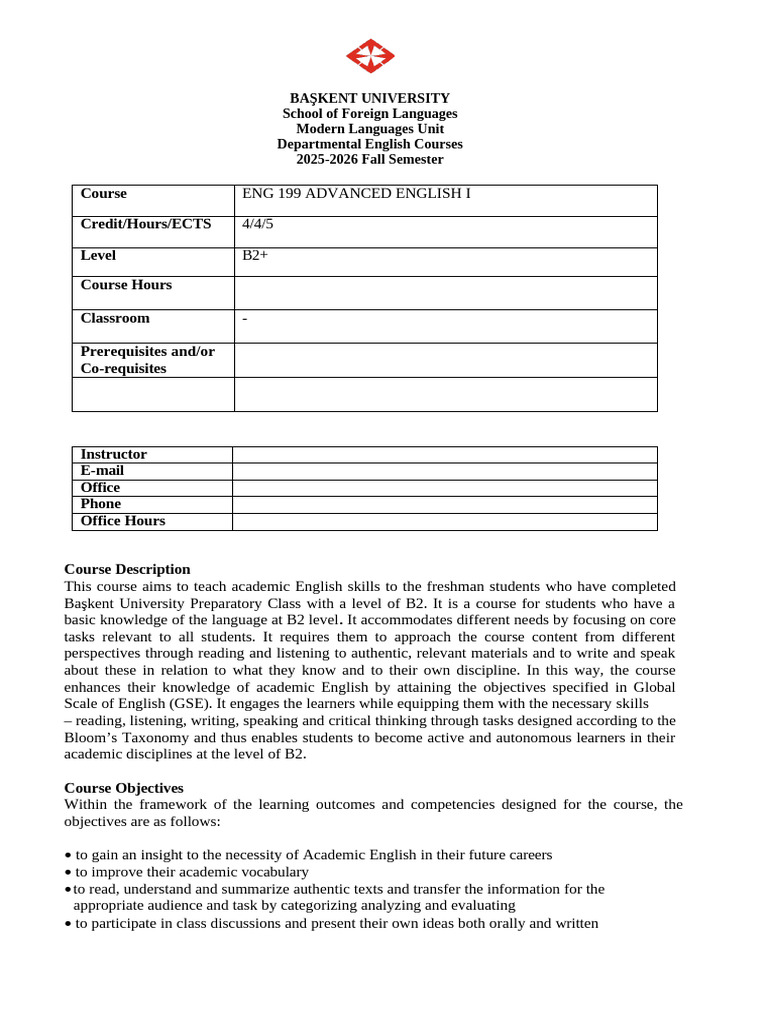 ENG 199 Advanced English I Course Overview | PDF | Learning | Critical ...