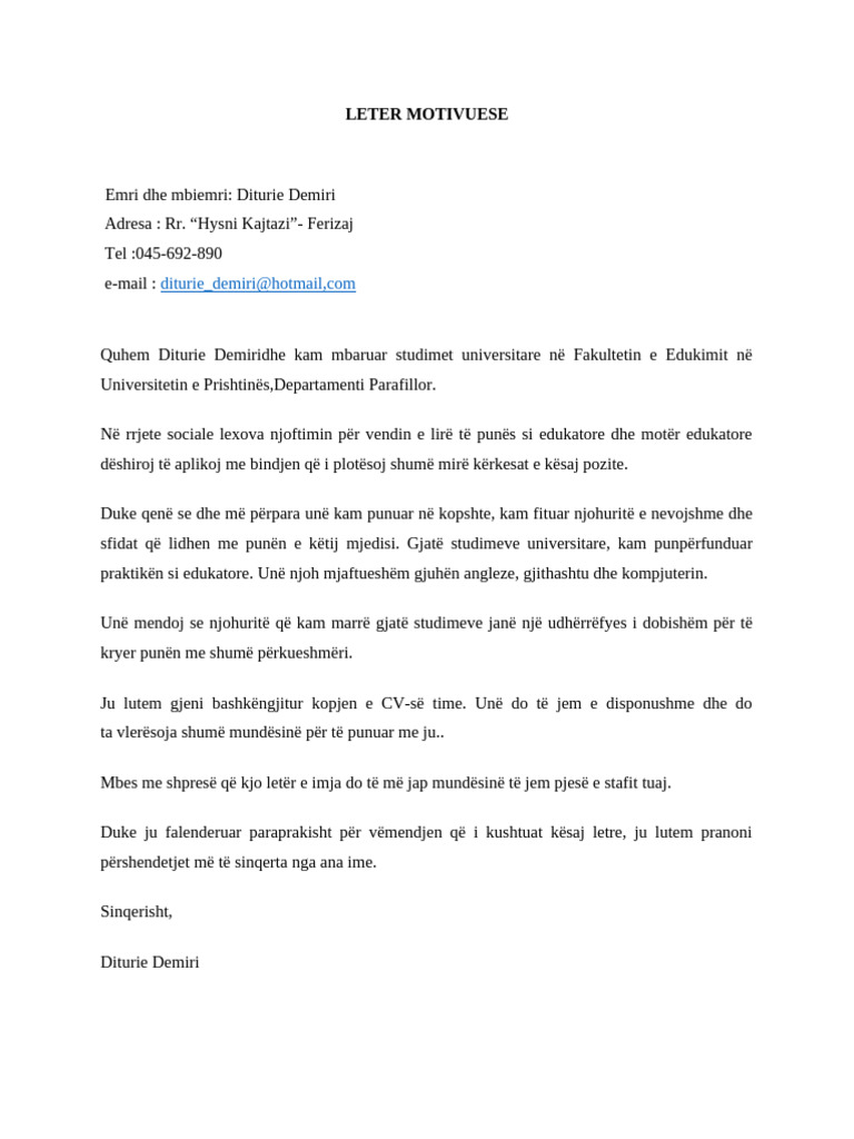 Leter Motivuese Diturie Demiri PDF