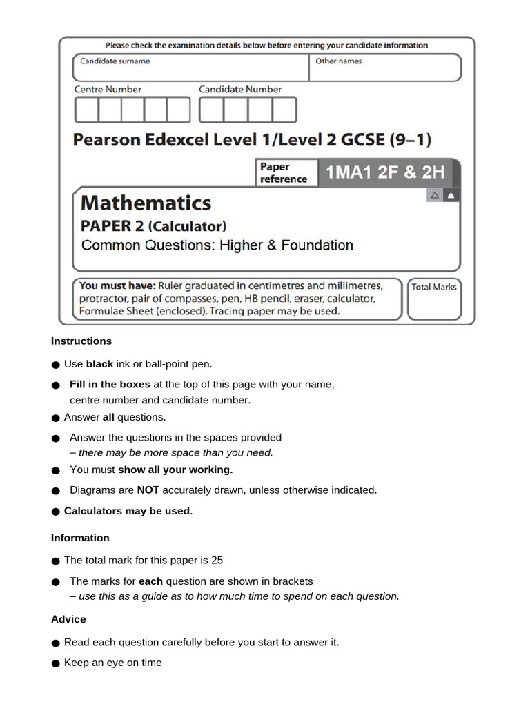 Math Exam Instructions and Questions | PDF