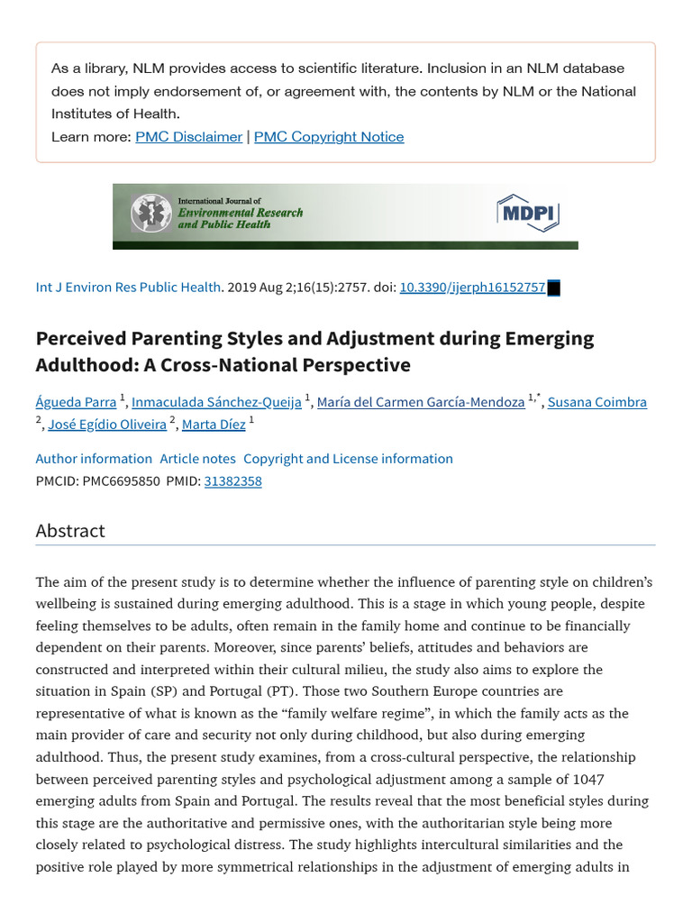 Perceived Parenting Styles and Adjustment During Emerging Adulthood: A ...