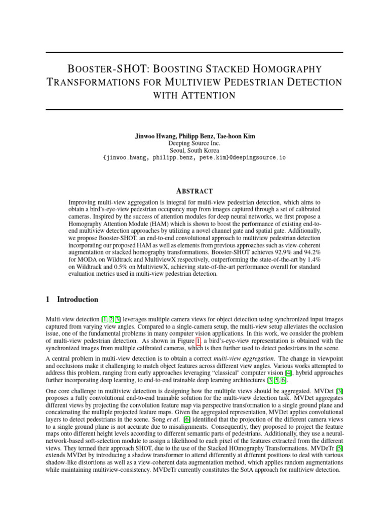 Booster-SHOT for Multi-View Detection | PDF | Deep Learning | Attention