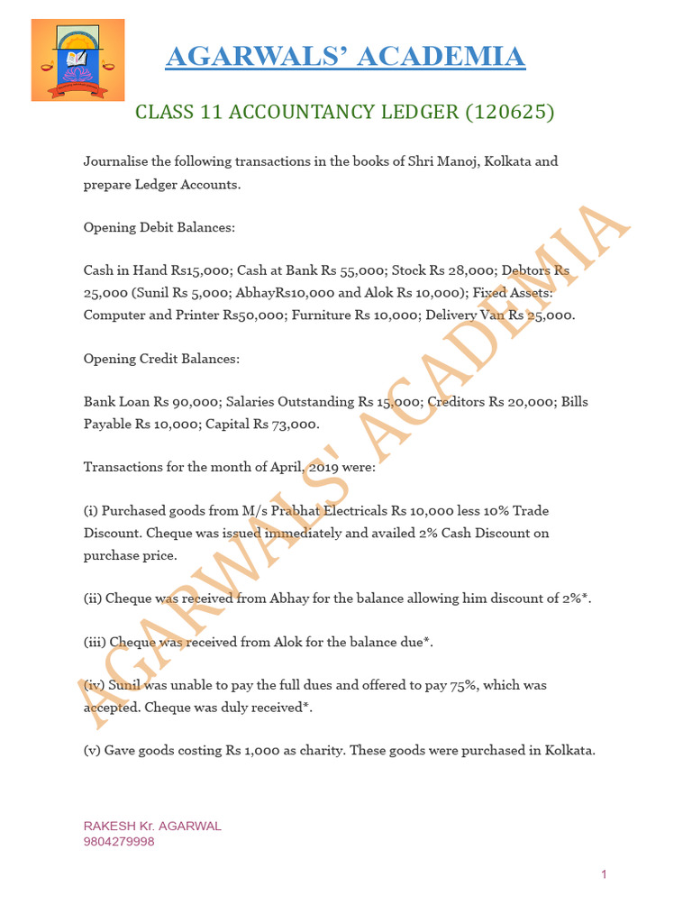 Class 11 Accountancy Ledger Guide | PDF | Cheque | Debits And Credits