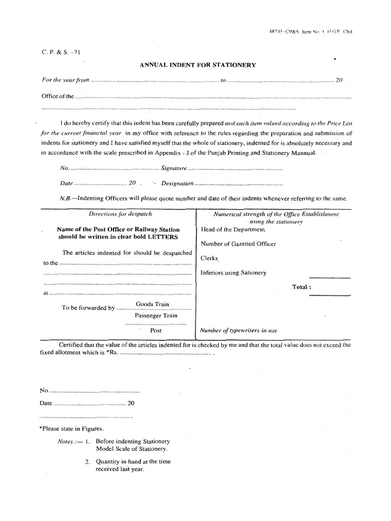 Annual Indent For Stationery | PDF