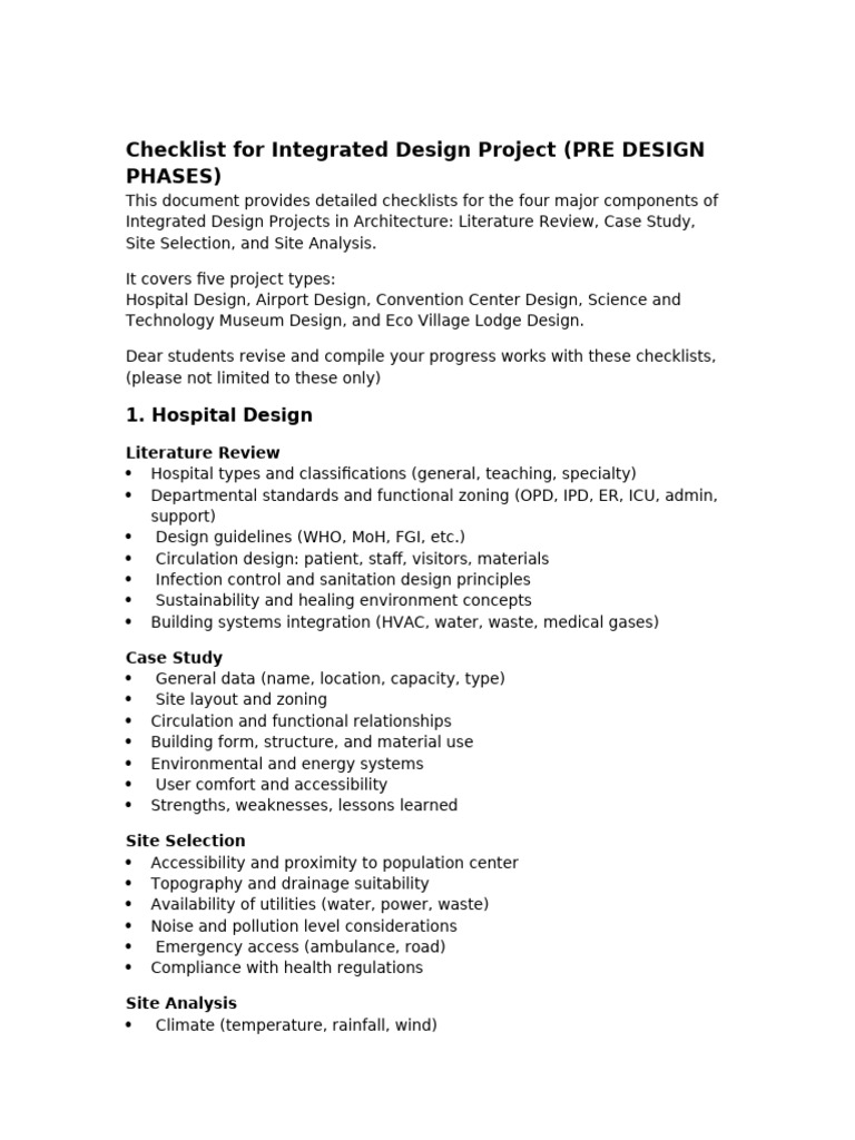 Integrated Design Project Checklists | PDF | Airport | Infrastructure