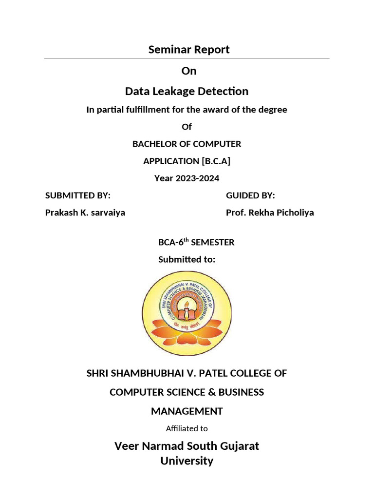 Data Leakage Detection Seminar Report | PDF | Security | Computer Security