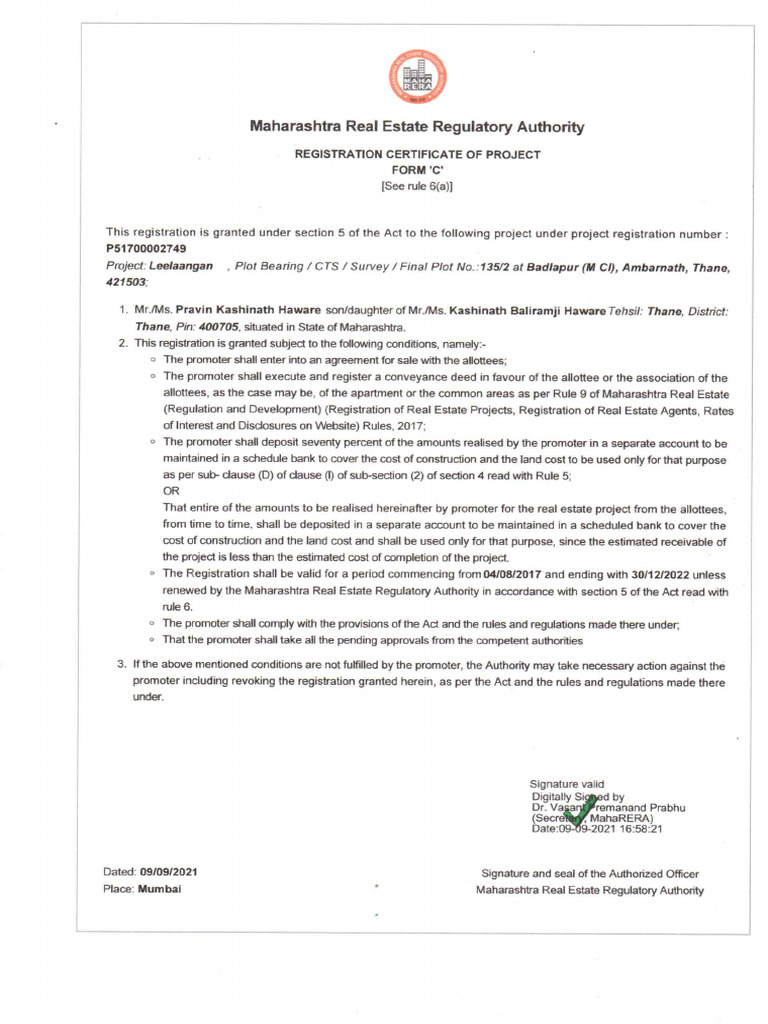 Rera Certificate | PDF