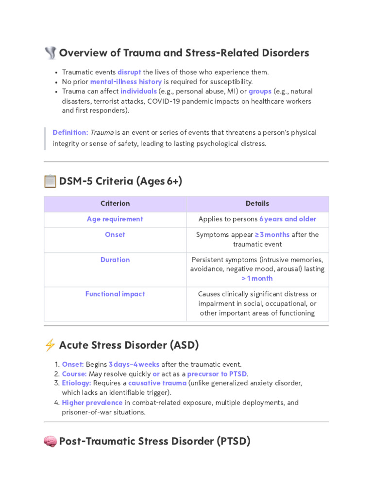 Trauma and Stress Disorders Overview | PDF | Psychological Trauma ...