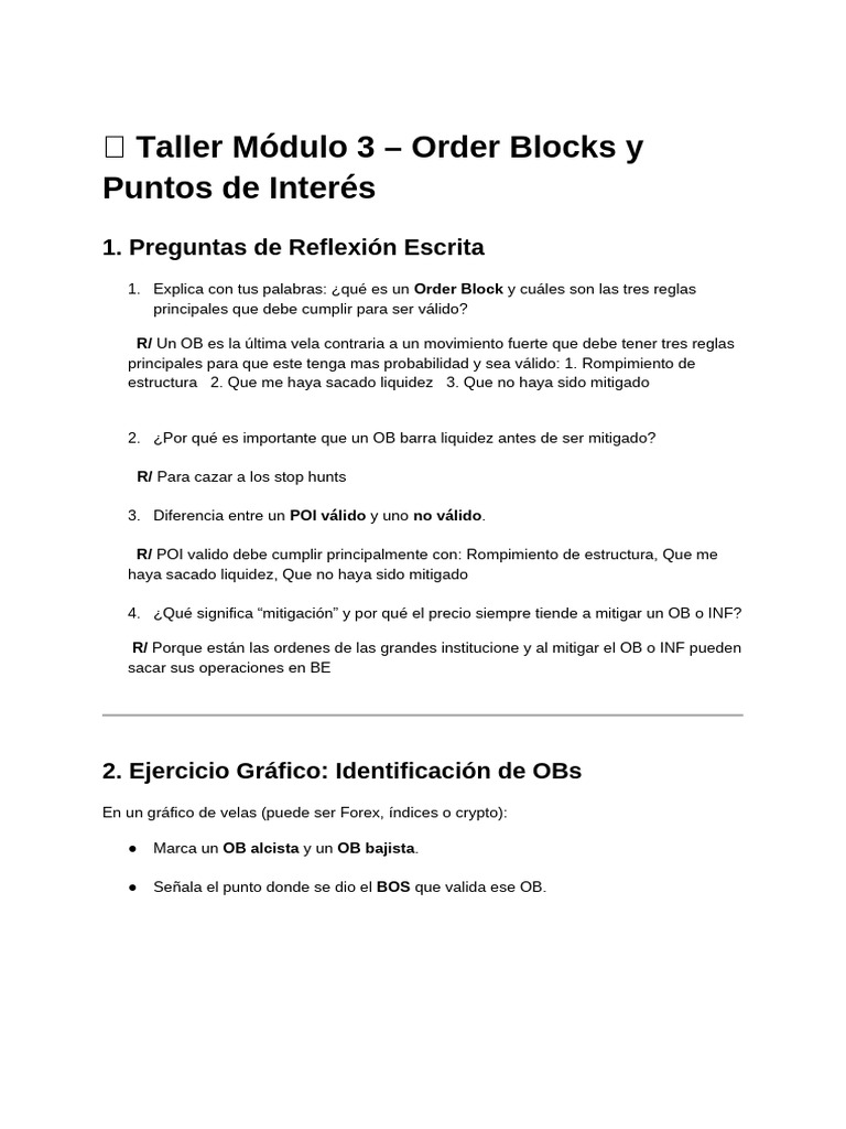 Taller Módulo 3 - Order Blocks y Puntos de Interés: 1. Preguntas de ...