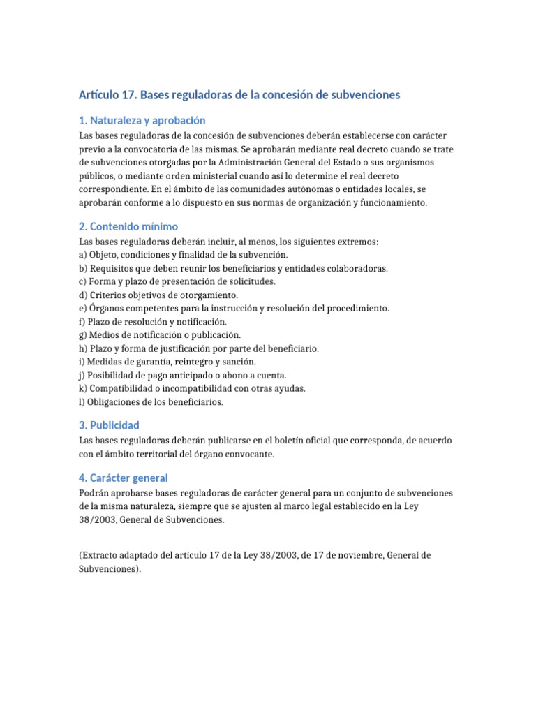 Articulo 17 Ley General de Subvenciones | PDF