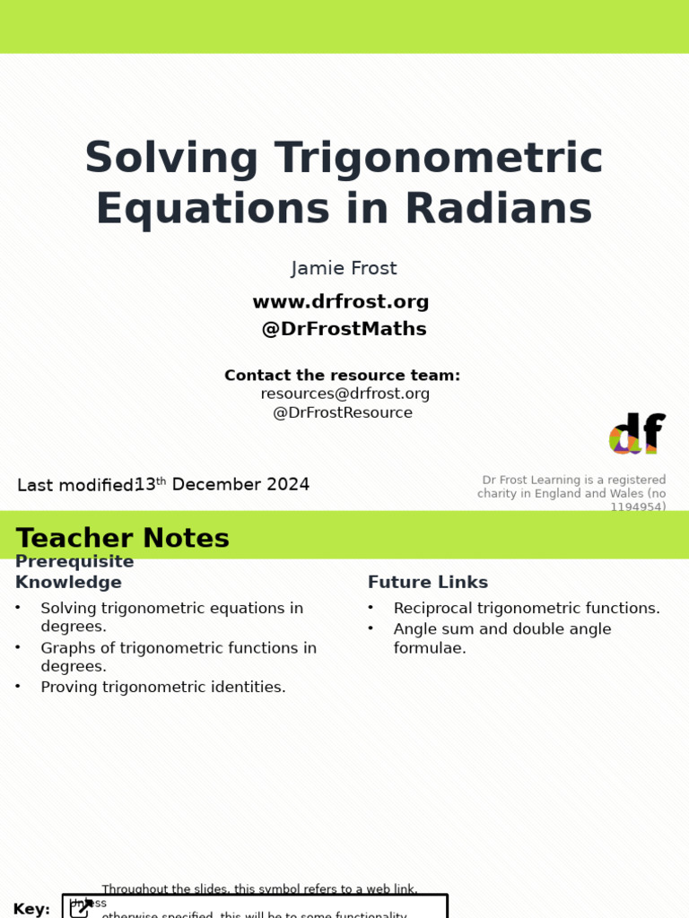 Solving Trig Equations in Radians | PDF | Trigonometric Functions ...