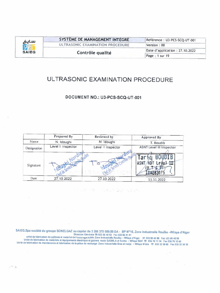 Procedure Ultrasonic Examination | PDF
