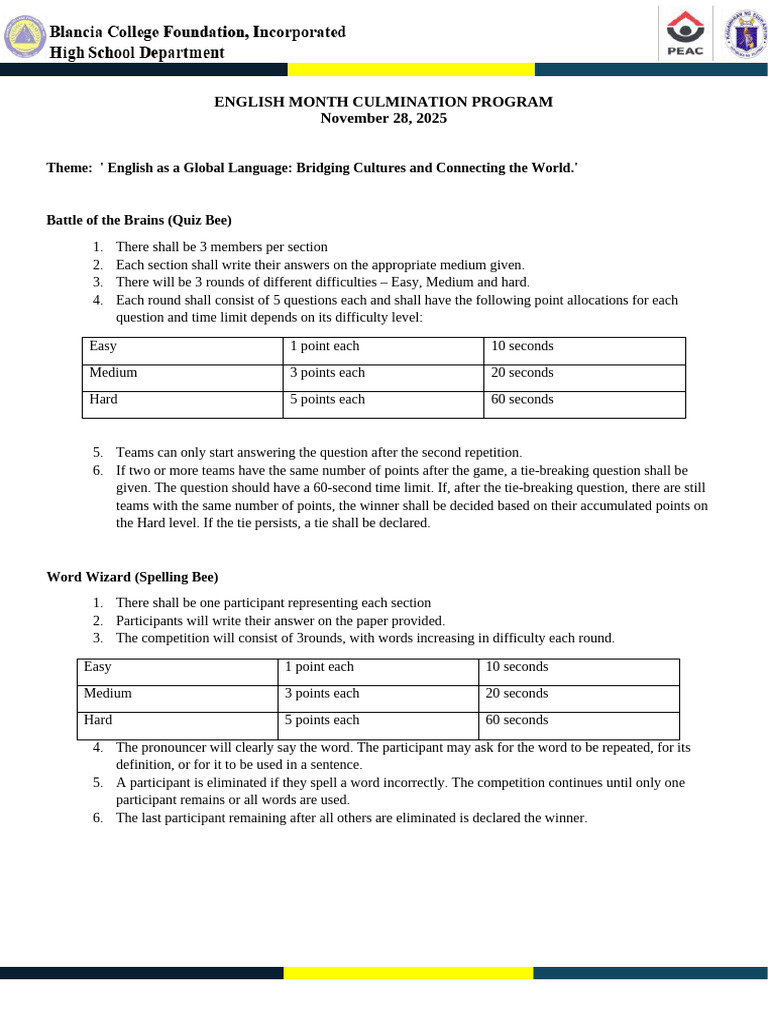 English Month Activities Overview | PDF | Question | Body Language