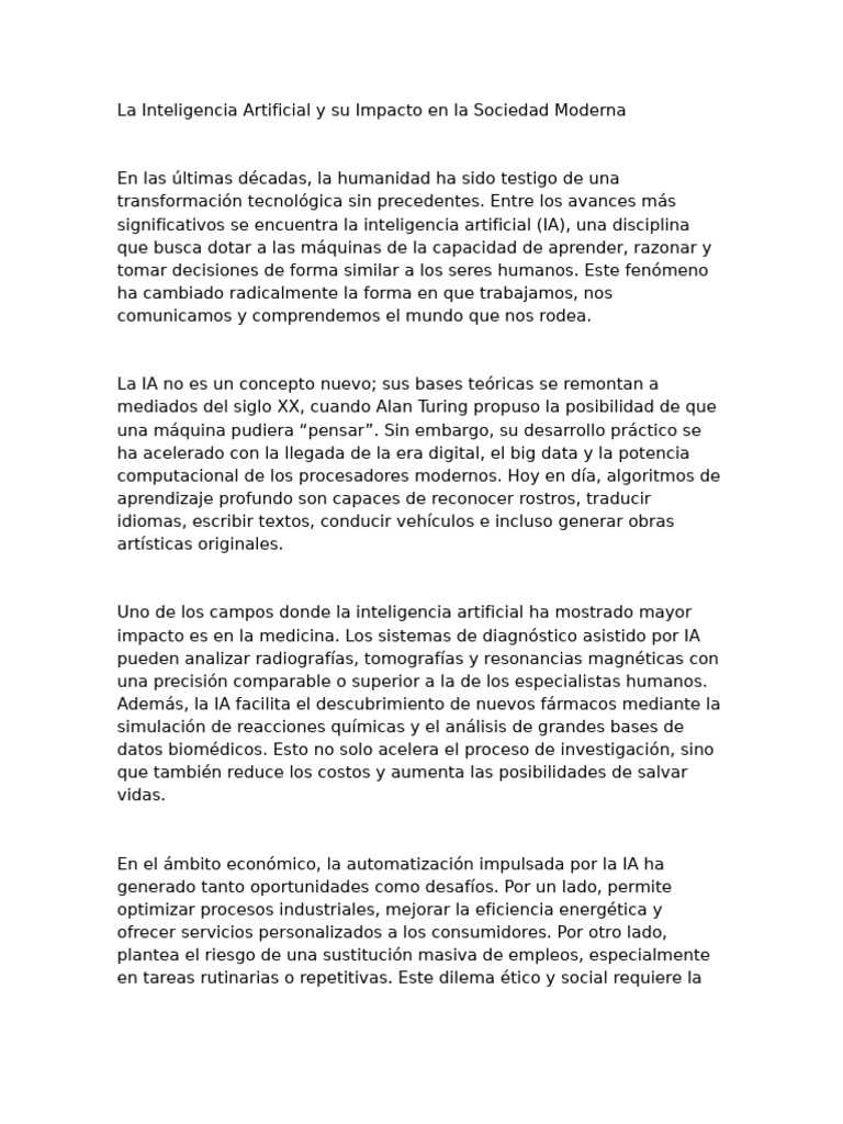 Impacto de la IA en la Sociedad Actual | PDF | Inteligencia artificial ...