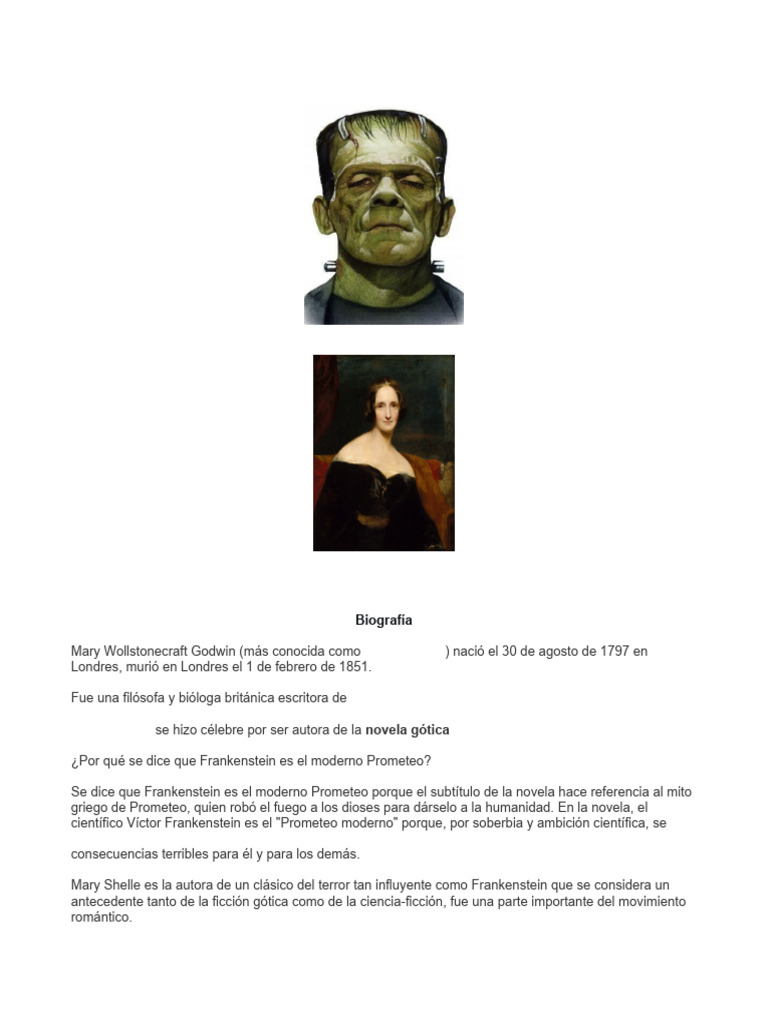 Mary Shelley y su obra Frankenstein | PDF