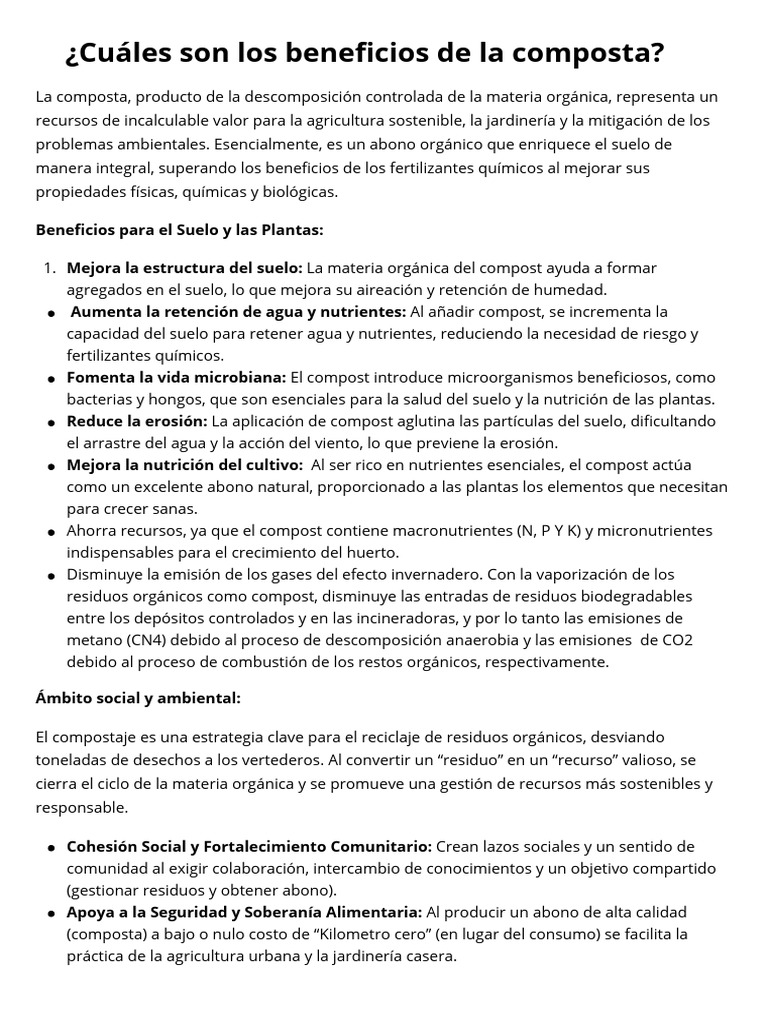 Beneficios de la Composta en Agricultura | PDF | Compost | Suelo