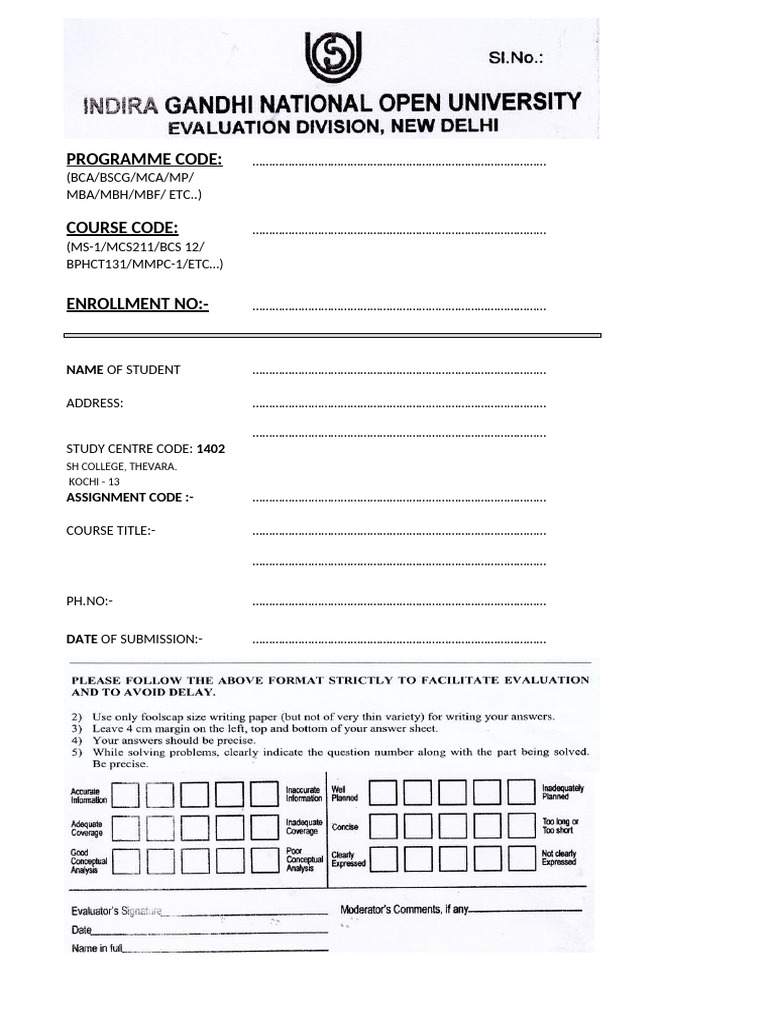 IGNOU Assignment Submission Format | PDF