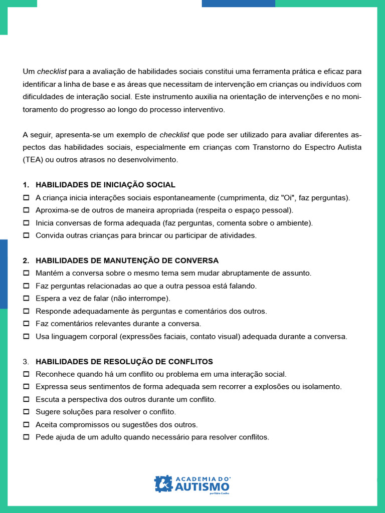 Checklist de Habilidades Sociais | PDF | Emoções | Conflito (processo)