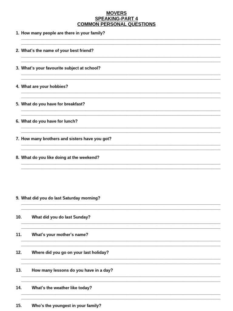 Common Personal Questions for Movers | PDF | Chess | Chess Theory