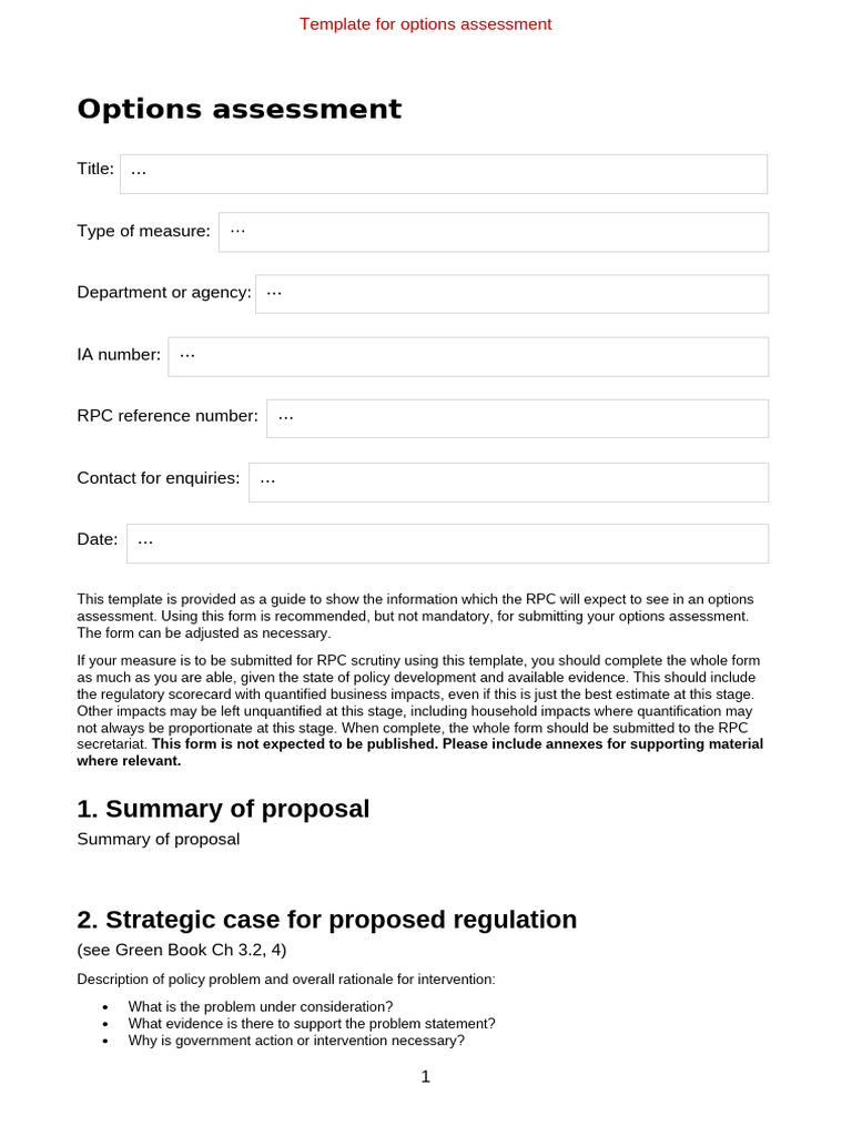 Options Assessment Template Guide | PDF | Policy | Climate Change ...