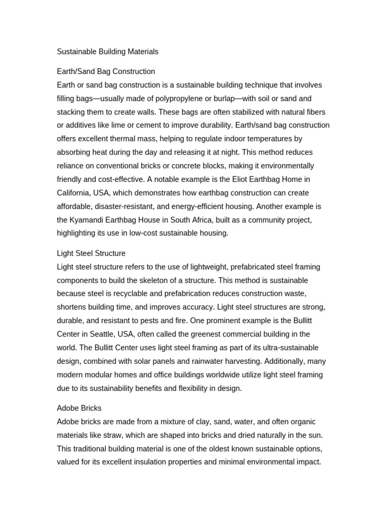 Sustainable Building Materials Overview | PDF | Building Materials | Brick