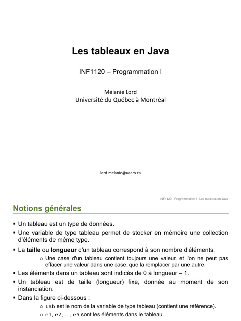 Introduction aux tableaux en Java | PDF | Java (Langage de ...